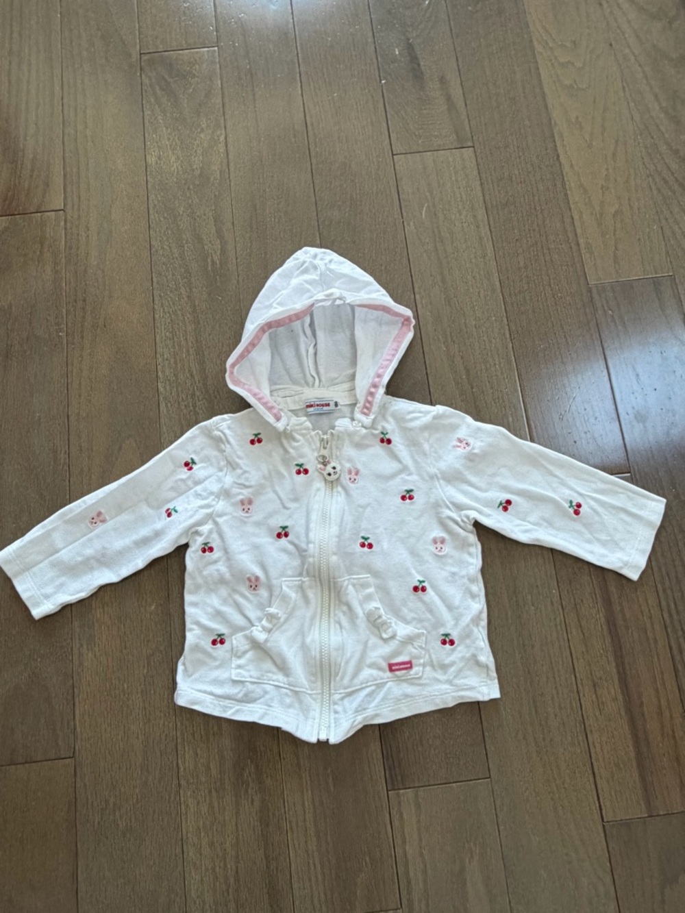 Girls White Hooded Cherry Zip Jacket